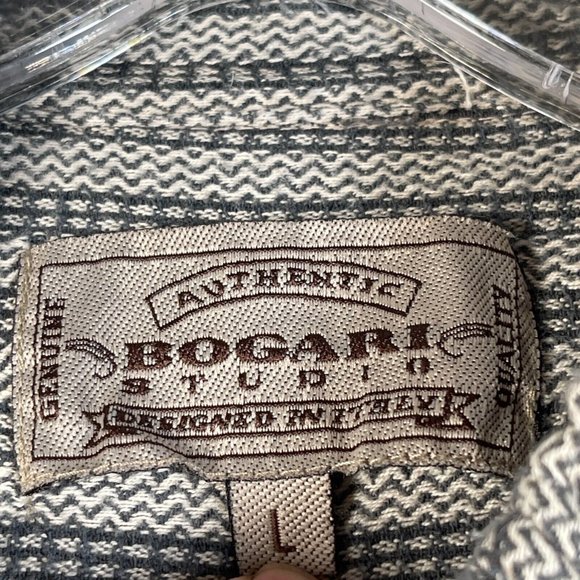 Bogari Studio Mens Shirt Sz M Beige Black Striped Long Sleeve Button Down Woven - Picture 5 of 7